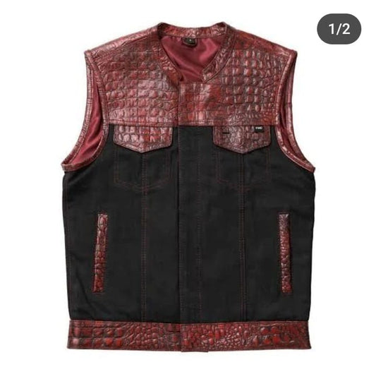 Leather Crocodile Vest Coat for men