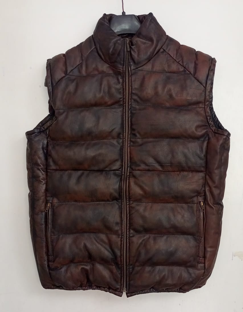 Leather Puffy Vest Coat