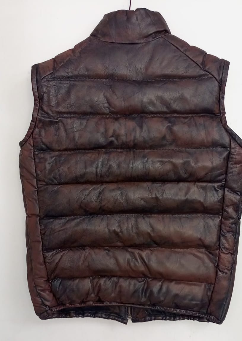 Leather Puffy Vest Coat
