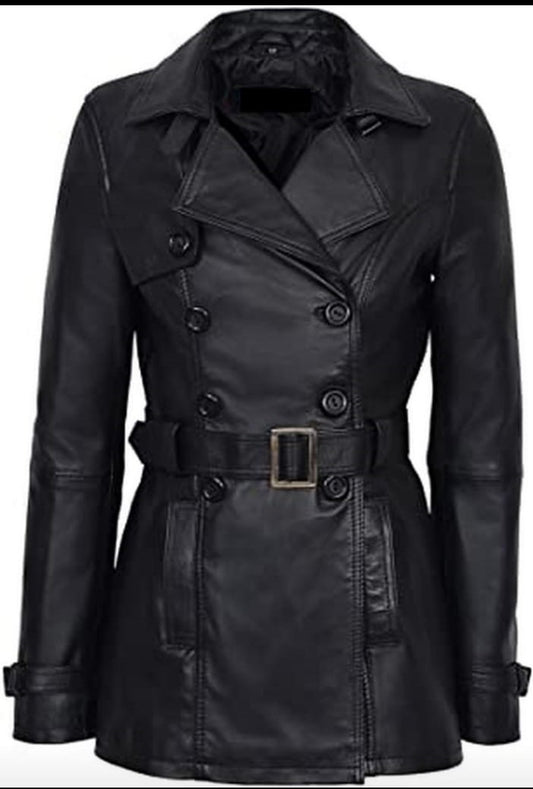 LEATHER LONG COAT FOR WOMEN.